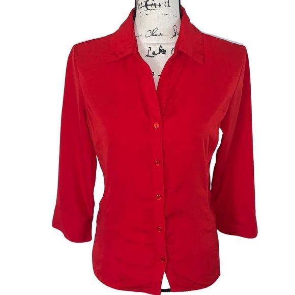 NOTATION red fitted button down blouse Small - Picture 4 of 8
